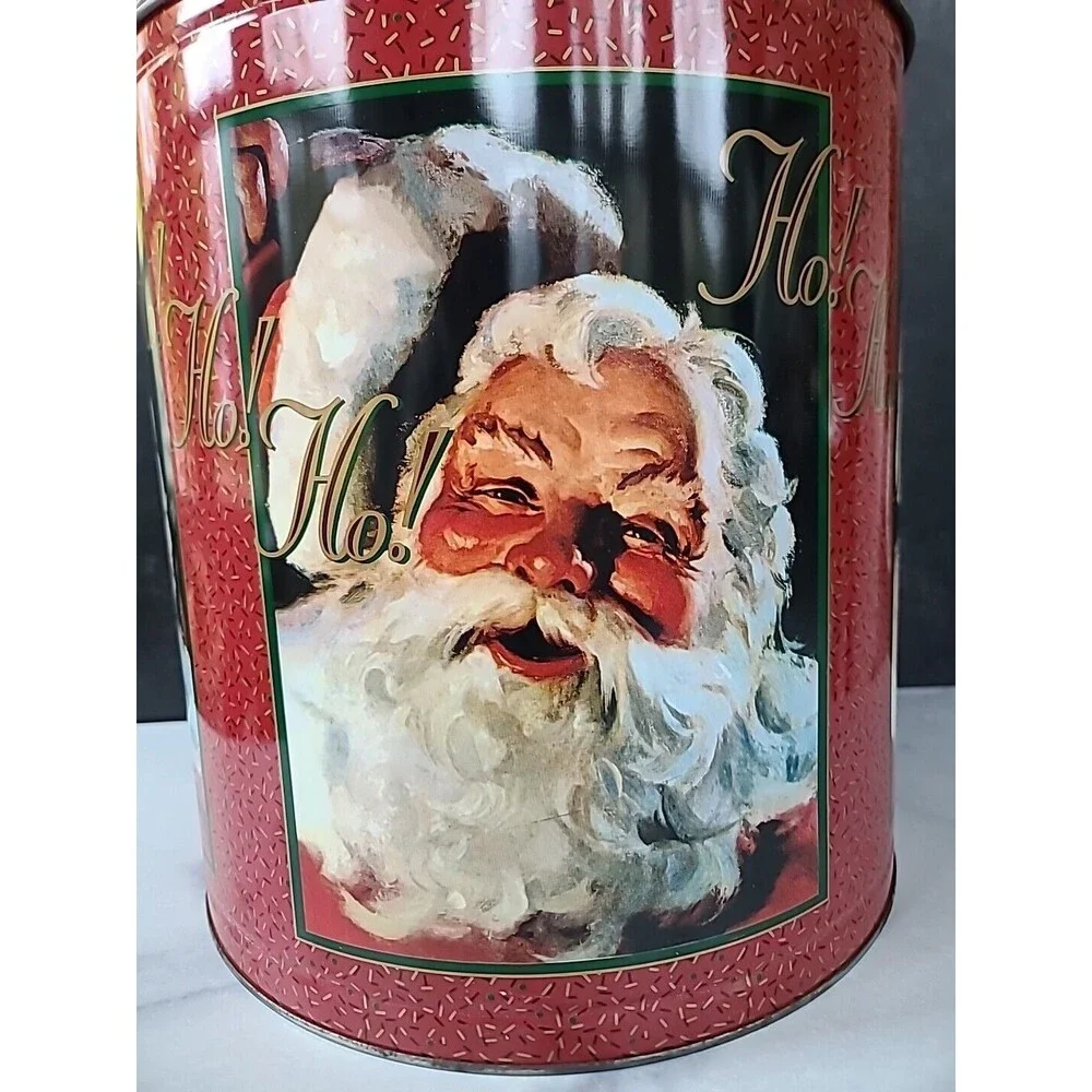 Vintage Santa Lidded Tin, EMPTY FAIR CONDITION